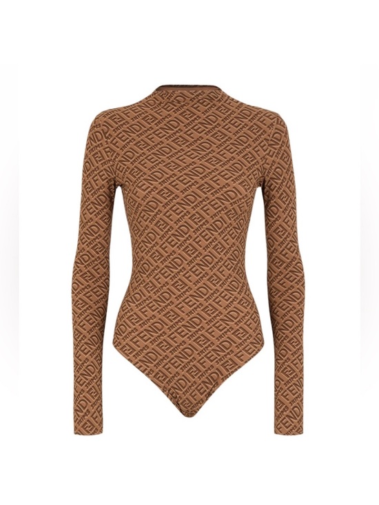 Fendi Tops - Fendi X Skims Brown FF Jacquard Long-Sleeve Bodysuit